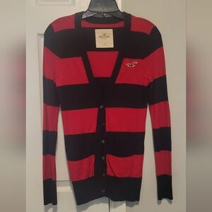 Hollister Red and Black Striped Sweater
